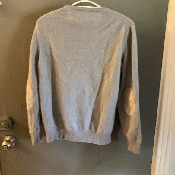 Gran Sasso Gray Crewneck cashmere blend  Sweater with Ribbed Trim elbow patches - Picture 3 of 5